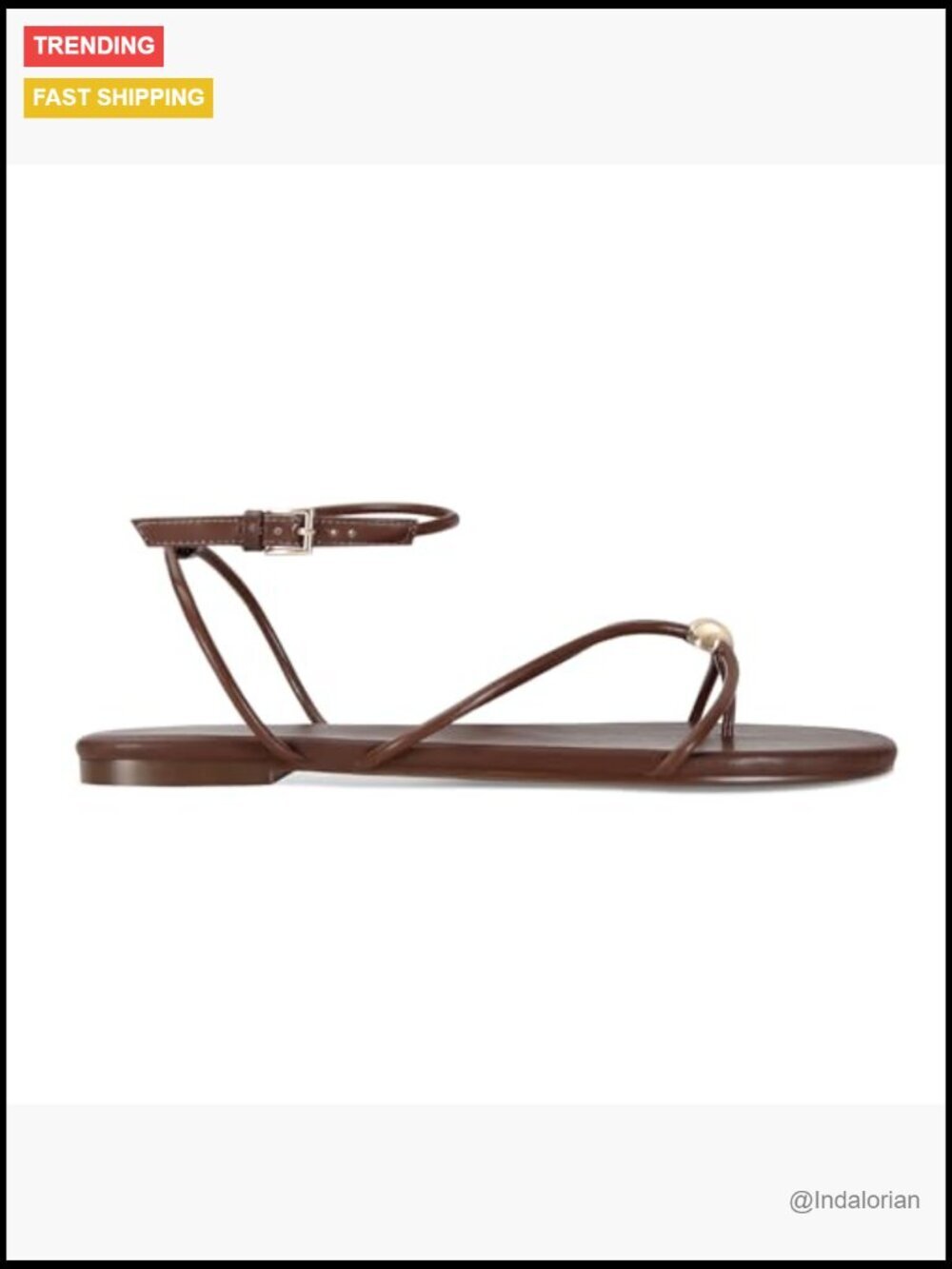 Strappy Flat Sandals with Adjustable Buckle Closure and Gold Ball Detailing - Picture 6 of 7